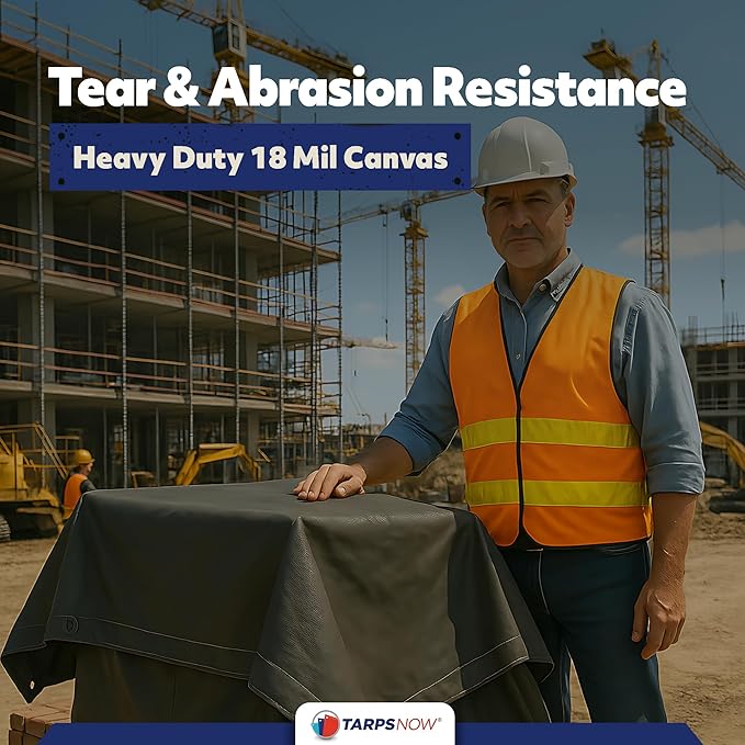 TarpsNow® Fire Retardant Tarp - 20' x 30' - 18 MIL Heavy Duty Canvas Tarp - Flame & Tear Resistant w/Brass Grommets - Best for Safety, Outdoors, Camping, Boating, Welding, Woodpile, House, Fire Pit