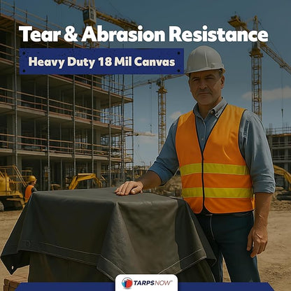 TarpsNow® Fire Retardant Tarp - 20' x 30' - 18 MIL Heavy Duty Canvas Tarp - Flame & Tear Resistant w/Brass Grommets - Best for Safety, Outdoors, Camping, Boating, Welding, Woodpile, House, Fire Pit