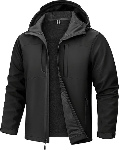 TACVASEN Men's Softshell Jacket with Hood Waterproof Tactical Fleece Coat Winter Windbreaker Lightweight Rain Jackets