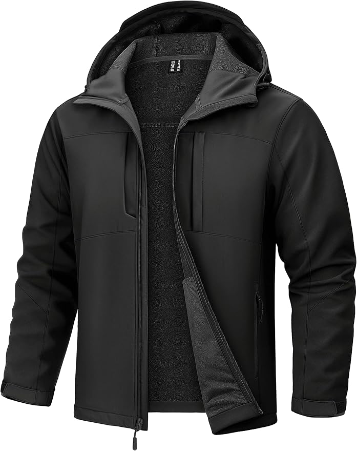 TACVASEN Men's Softshell Jacket with Hood Waterproof Tactical Fleece Coat Winter Windbreaker Lightweight Rain Jackets