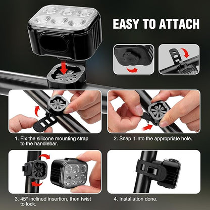 WORKPRO Bike Lights Set [8+13 Modes], Rechargeable Bicycle Light Set Ultra Bright, IP65 Waterproof Bike Lights for Night Riding, 1200mAh Bike Headlight and Tail Light Reflectors