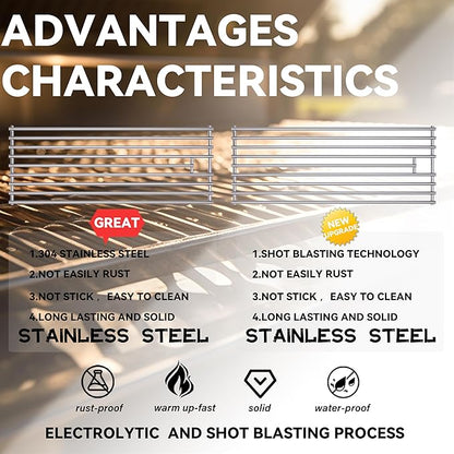 2025 4 Pack 8mm SS304 Stainless Steel BBQ Grill Grates Replacement Parts for Bull,Angus 47628, Brahma, Lonstar Select, Outlaw Steer Premium, Lonestar Select,7 Burner Premium,65073,L60000,75000,90000
