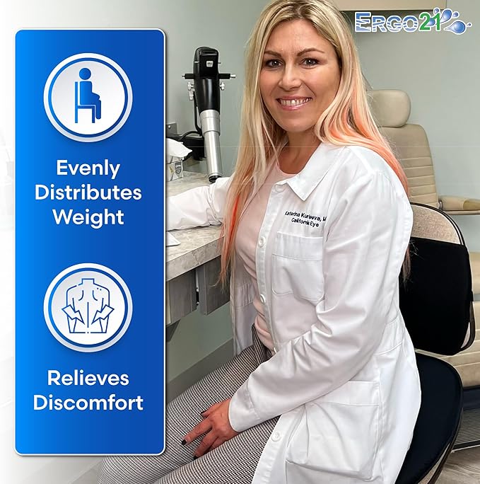 ERGO21 Travel Seat Cushion with LiquiCell Technology – Thin Orthopedic Butt Pillow for Sciatica, Tailbone, Coccyx & Back Pain – Seat Pad for Car Driving, Truck, Wheelchair, Airplane, Office, Home Use