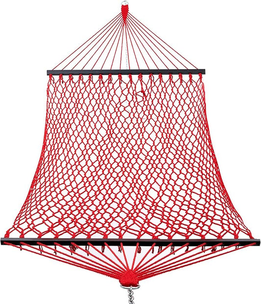 12ft Single Rope Hammocks, 46'' Wide Hardwood Spreader Bar (Cherry, Twin)