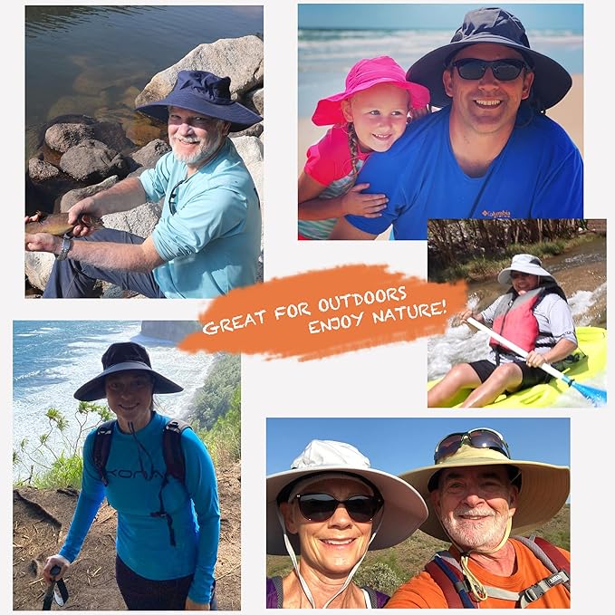 Men's Sun Hat Outdoor UPF50+ Mesh Wide Brim Bucket Safari Cap Foldable Waterproof Boonie Fishing Hats