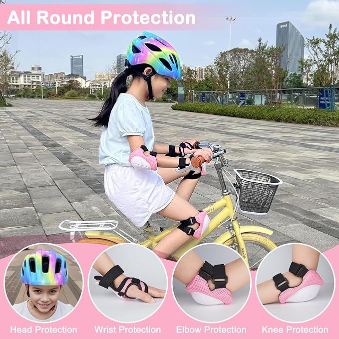 Kids Helmet 3-8 Adjustable Toddler Helmets with Kids Knee Pads and Elbow Pads Set for Cycling, Scooters, Skateboarding, Skating