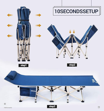 Nice C Camping Cots, Cots for Adults, Folding Cot, with Pillow, Carry Bag & Storage Pocket, Extra Wide Sturdy, Holds Up to 500 Lbs (1, Blue)