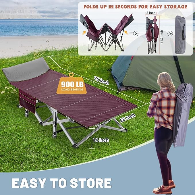 Slsy Folding Camping Cot for Adults with Pad, Padded Portable Sleeping Cots, Camp Bed with Carry Bag for Outdoor Travel, Beach, Hiking