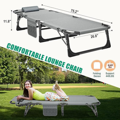 LILYPELLE Folding Outside Chaise Lounge Chair with Mattress, 5 Position Adjustable Patio Reclining Chairs Perfect for Outside, Sunbathing, Camping, Pool, Beach, Cool Blue