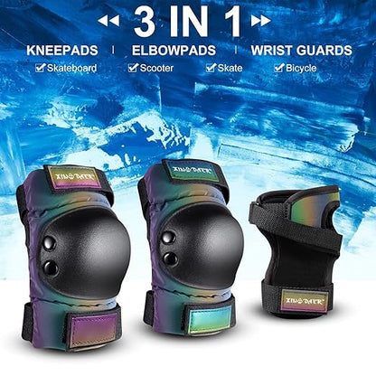 Adult/Kids/Youth Knee Pad Elbow Pads, XINDAER Womens Skate Protective Gear Set 3 in 1 Knee and Elbow Pads Wrist Guards for Skateboard, Roller Skates, Skating, Scooter, Inline Skates, Cycling