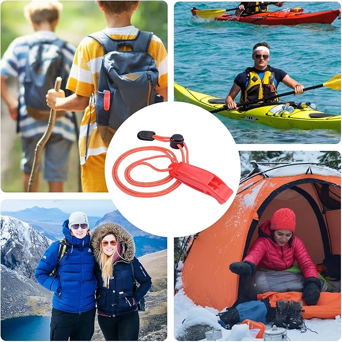 4 Pack Emergency Whistles, Loud Shrill Safety Whistle with Reflective Lanyard for Outdoor Climbing Hiking Camping Fishing Boat Kayak Life Vest Jacket Boating Water Survival Rescue Signaling (Orange)