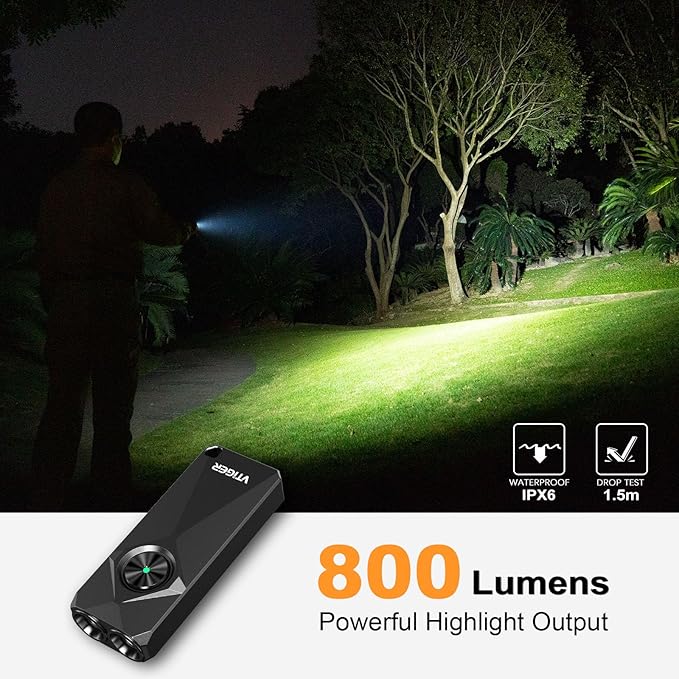 VTIGER K1 800 High Lumens Key Chain Light, Small EDC Rechargeable Keychain Flashlight, Compact LED Tiny Flashlight with Magnetic, Mini Clip-on Pocket Lights for Camping, Emergency, Everyday Carry