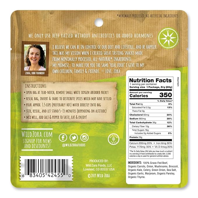 Wild Zora Paleo Freeze Dried Meat Meals, 4 Pack, Gluten Free and Grain Free Camping and Backpacking Food, No Added Sugar, Healthy On-the-Go Travel Meal, Protein Packed (Meat 4-pack)