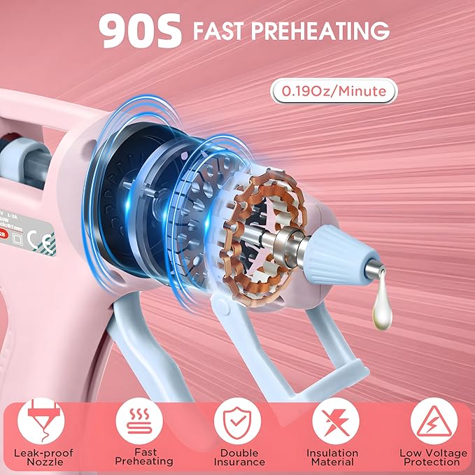 Cordless Hot Glue Gun, 20W Glue Gun with 30 Glue Sticks, 90S Fast Preheating, 2600mAh USB-C Rechargeable Hot Melt Gun for DIY Crafts, Gift Making, Home Repairs & Decoration, Gift Making (Pink)