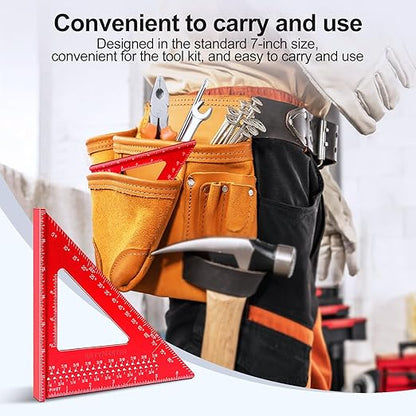 7 inch Carpenter Square, 1/16" Precision Hole Scribing Square Tools, 0-90° Aluminum Alloy Rafter Square, Woodworking Square with Stair Gauge & Carpenter Pencils 12 Refills AM13F