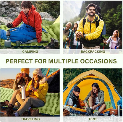 Camping Sleeping Pad, Ultralight Camping Mat with Pillow, Built-in Foot Pump Inflatable Sleeping Pads Compact for Camping Backpacking Hiking Traveling Tent,Single,Green.