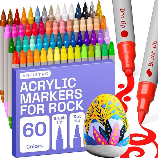 ARTISTRO Rock Acrylic Paint Markers - Rock Painting Kit for Arts & Crafts - Dual Tip Acrylic Paint Pens
