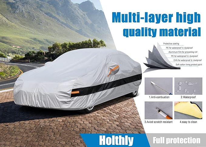 10 Layer Coupe Car Cover Waterproof All Weather for Automobiles,100% Waterproof Outdoor Car Covers Rain UV Protection.Custom Fit for Dodge Challenger,Ford Thunderbird,Pontiac Firebird,etc