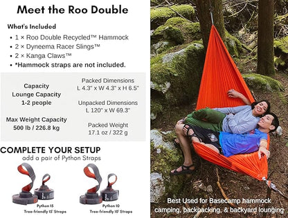 KAMMOK: Roo Double Hammock | Made from Strong & 100% Recycled Water Resistant Ripstop Fabric | Comfortable, Packable, Lightweight (Lifetime Adventure Grade Warranty), Ocean Print