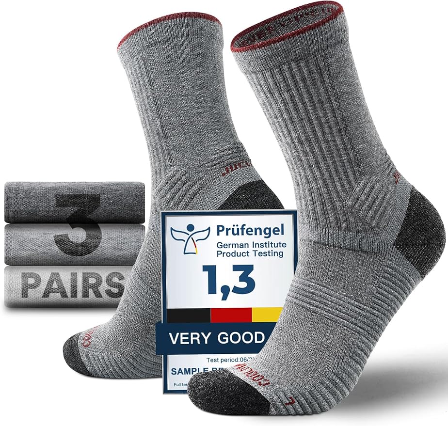 Merino Wool seamlsee Hiking Socks Moisture Wicking Anti-Blister Breathable Cushioned Compression Mens