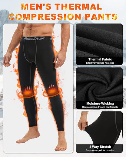 4 Pack Men's Thermal Compression Pants Fleece Lined Sports Tights Leggings Winter Athletic Baselayer Bottoms