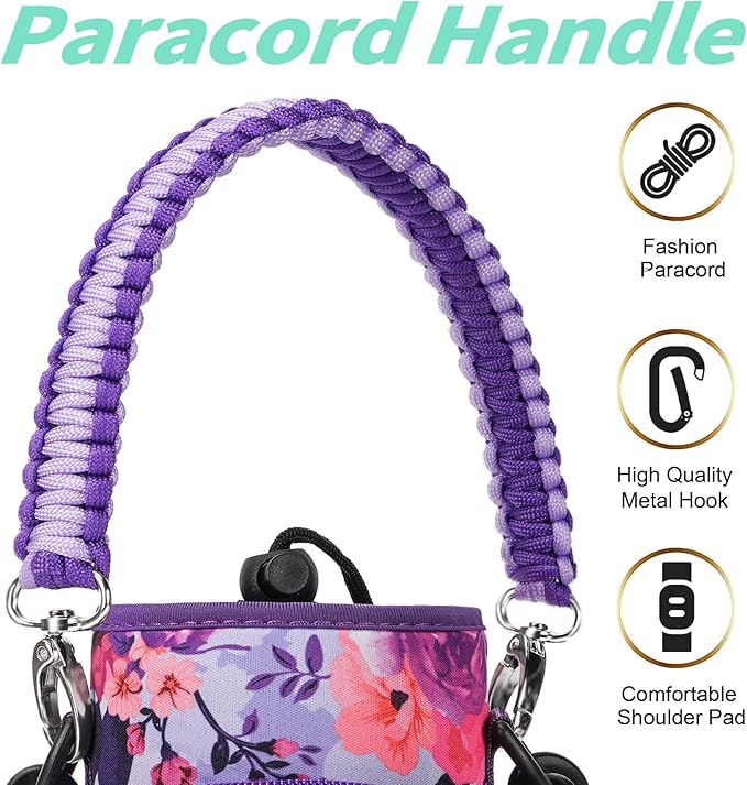 32/40/64/87/128 oz Water Bottle Carrier Bag, Neoprene Water Bottle Sleeve with 4 Pocket, Sport Water Holder with Paracord Handle and Shoulder Strap for Walking Hiking Camping Gym
