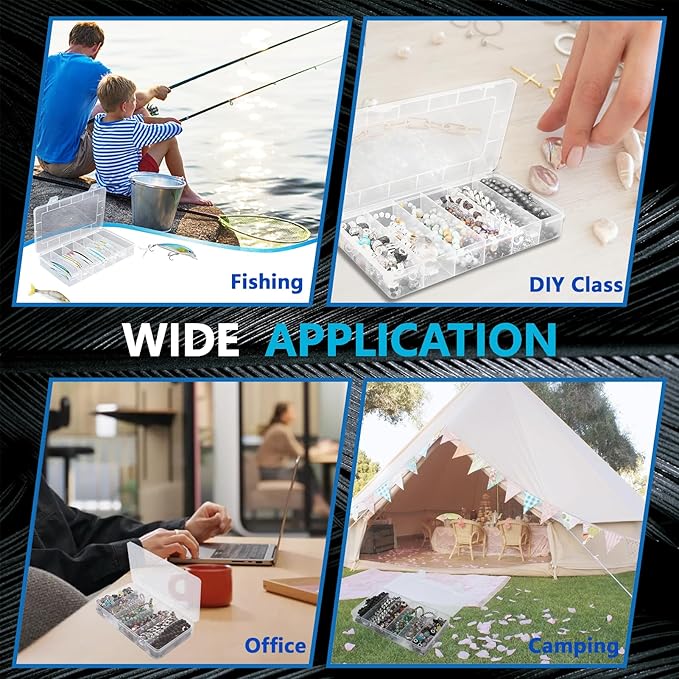 6 Pack 6 Grids Tackle Box Organizer, Clear Plastic Fishing Tackle Tray Box Board Game Storage Container Case for Crafts Beads Earrings Screws Nail Bobby Pins