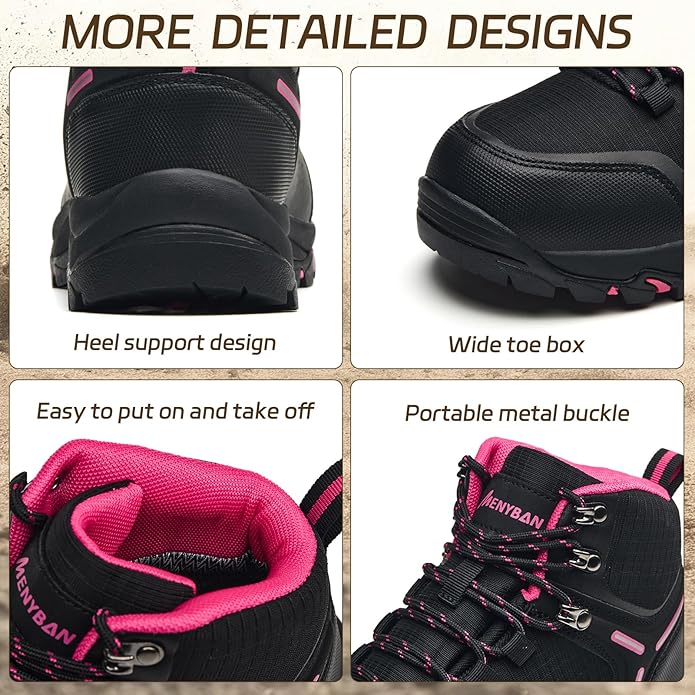 Waterproof Women's Hiking Boots with Wide Toe Box Lightweight Non-Slip Grip Ankle Support, Durable Comfort for Trekking, Trail Running, and Outdoor Adventures