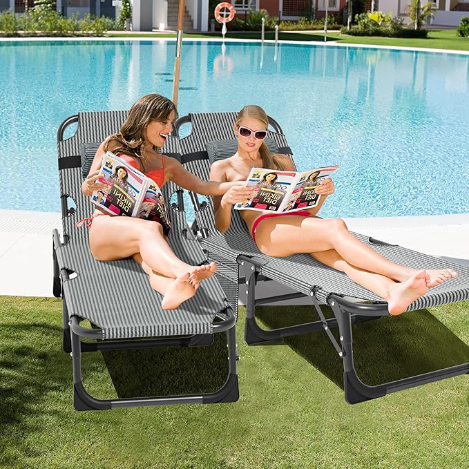 Slsy Sleeping Cots for Adults, 5-Position Folding Chaise Lounge Chairs Outdoor, Portable Folding Bed Cot Lounge Chair for Beach Lawn Camping Pool Sun Tanning