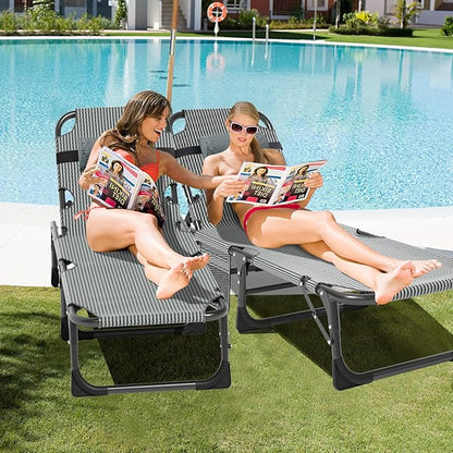 Slsy Sleeping Cots for Adults, 5-Position Folding Chaise Lounge Chairs Outdoor, Portable Folding Bed Cot Lounge Chair for Beach Lawn Camping Pool Sun Tanning