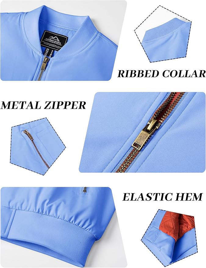 KEFITEVD Men's Jacket Casual Windproof Bomber Jackets Full Zip Windbreaker Warm Winter Padded Coats