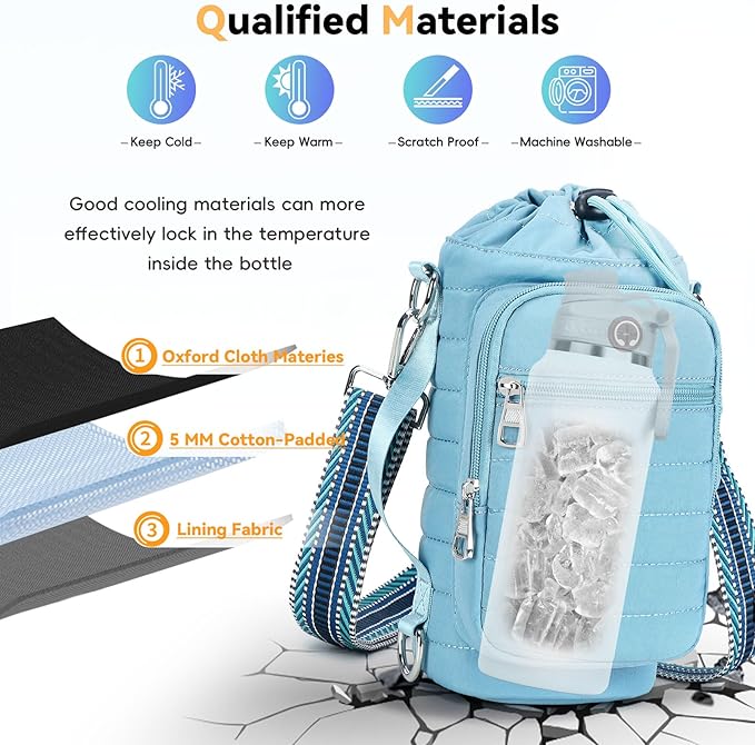 Water Bottle Carrier Bag with Strap, Sling Bag for Walking, Hiking, Cycling, Black, 40 Ounces