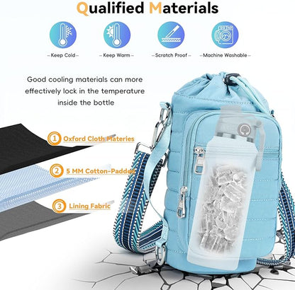 Water Bottle Carrier Bag with Strap, Sling Bag for Walking, Hiking, Cycling, Black, 40 Ounces