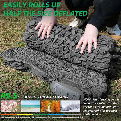 Self Inflating Sleeping Pad with Electric Pump, 4”Ultra-Thick Memory Foam Camping Mattress Pad, Ultralight Camping Sleeping Pad, 9.5 R-Value Insulated Sleeping Mat for Car Travel