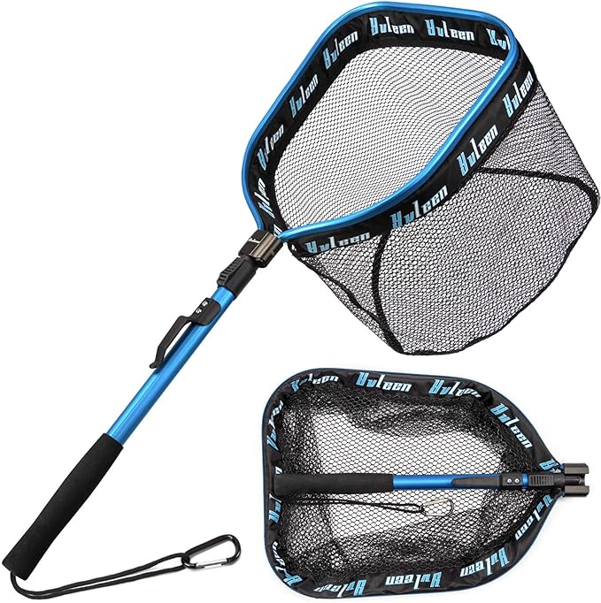 YVLEEN Floating Fishing Net - Folding Fishing Landing Net with Rubber Coating Mesh for Easy Fish Catch and Release, Fishing Net for Freshwater and Saltwater