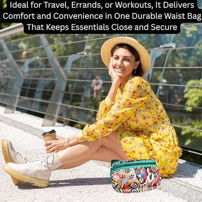 Yewande&co Neoprene Fanny Pack Belt Bag – Lightweight Waterproof Waist Bag with Adjustable Strap, 3 Zippered Pockets, Crossbody Belt Bag for Travel, African Design Crossbody Bags (Jewel)