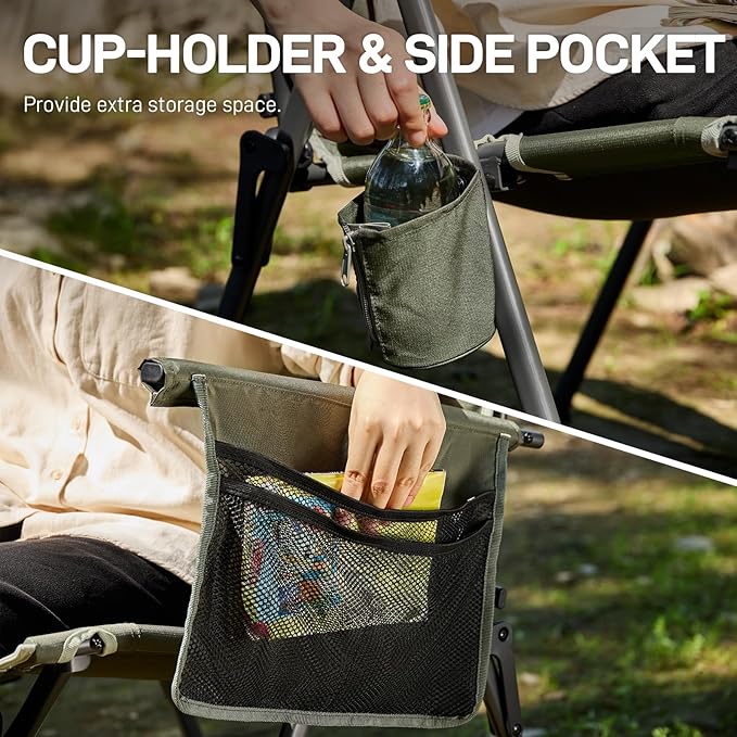 EVER ADVANCED Reclining Camping Chairs for Adult Lightweight, Folding Recliner Chair with Adjustable Back, 4-Level Lounge Chairs, Portable Lawn Chairs for Patio Balcony, Supports 350lbs Green