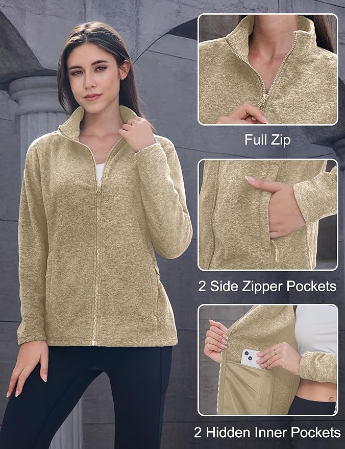 MAGCOMSEN Fleece Jacket Women Zip UP Lightweight Soft Polar Warm Winter Jackets for Women with Pockets Outdoor Hiking