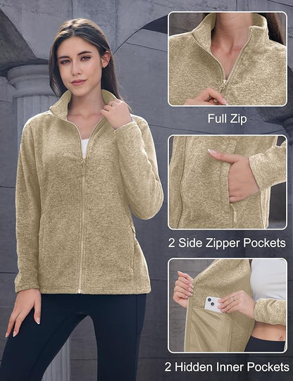 MAGCOMSEN Fleece Jacket Women Zip UP Lightweight Soft Polar Warm Winter Jackets for Women with Pockets Outdoor Hiking