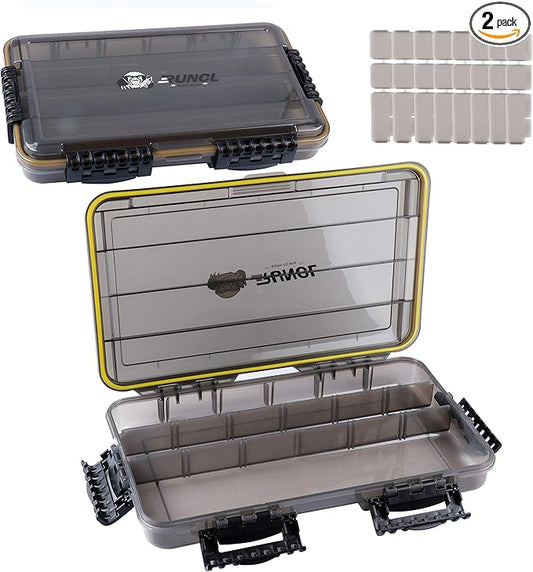 RUNCL Fishing Tackle Box, Waterproof Tray for Jigs Lures, Thicker Floating Tackle Utility Box with Adjustable Dividers, 3600/3700/Large 3700 Size