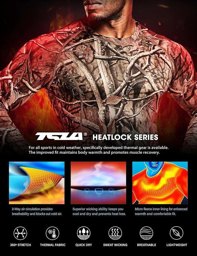 TSLA Men's Thermal Long Sleeve Compression Shirts, Athletic Base Layer Top, Winter Gear Running T-Shirt