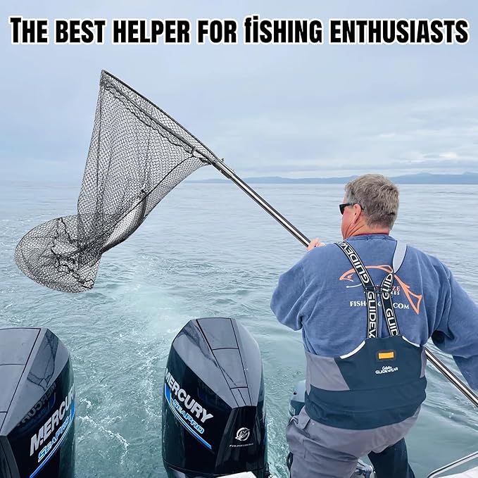 Heavy Duty Extra Large Rubber Fishing Net - Aluminum Telescoping Handle (67-100in), 20in Net Opening for Saltwater Fishing