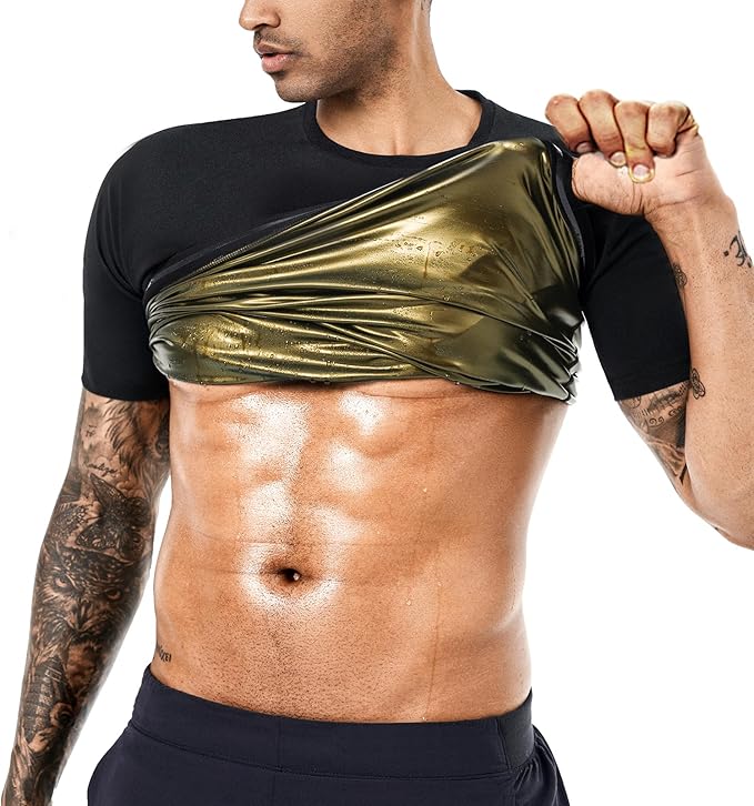 Sauna Sweat Suits Shirt Waist Trainer for Men Compression Vest Workout Gym Clothes Sweat Enhancer Short Sleeve