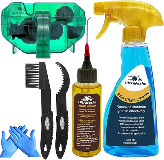 Bike Cleaner kit to Clean/Protect/Lube Bicycle,with Chain Scrubber,Cleaning Brush Tool,Bike Cleaner(19oz),Degreaser(10or19oz),Wet Lubricant(2oz)
