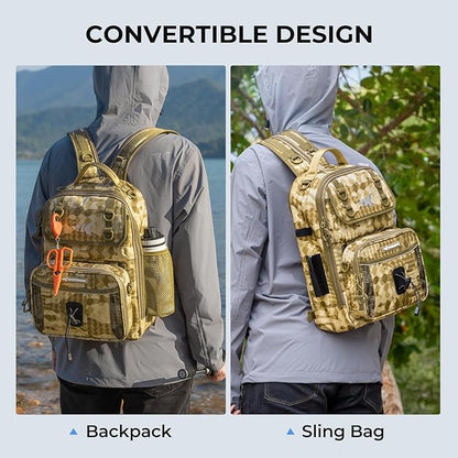 KastKing BaitSpace Fishing Sling Bag, Fishing Backpack with Rod & Beverage Holder, Tackle Bag for Fishing Gear