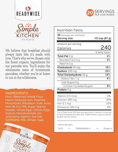 Simple Kitchen Homestyle Pancake Mix – 20 Servings for Family Meal Prep, Survival Just Add Water Canned Food, for Camping Meals, Backpacking & Hiking, #10 Can Package
