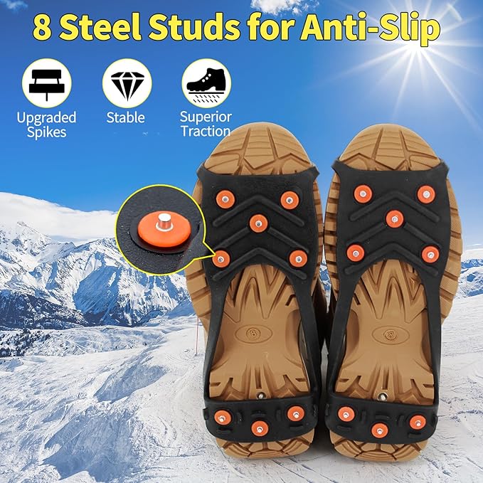 Crampons Ice Cleats Snow Grips, Anti-Slip Traction Lightweight Portable for Walking on Snow & Ice, for Shoes/Boots
