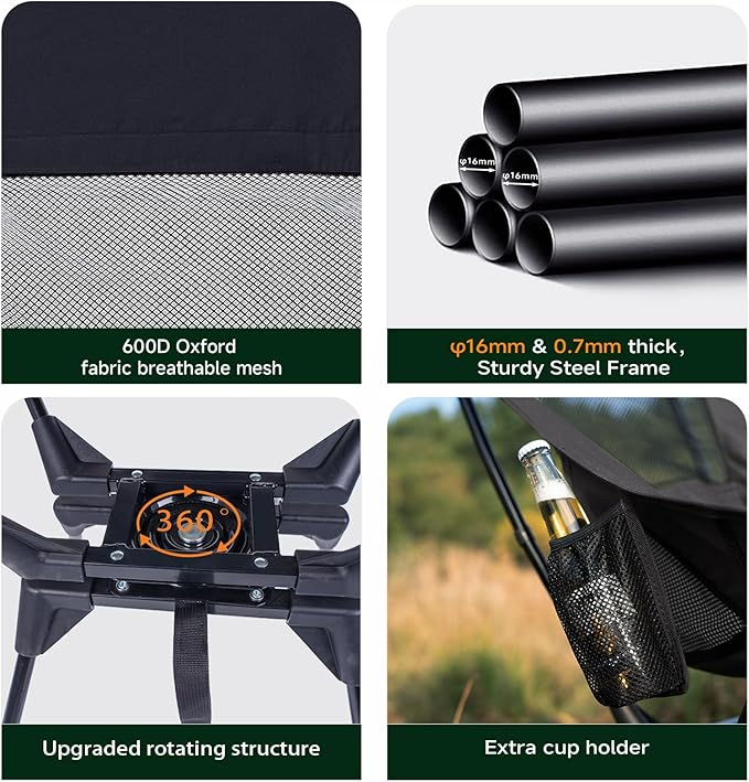 Upgraded 360° Swivel Camping Chair for Adults, Portable Folding Chair with Cup Holder, Lightweight Compact Backpack Outdoor Chair for Travel, Fishing, Hiking, and Beach