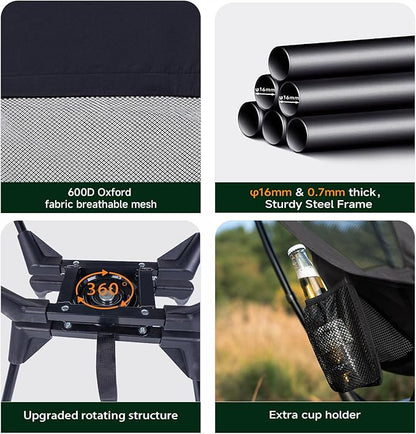 Upgraded 360° Swivel Camping Chair for Adults, Portable Folding Chair with Cup Holder, Lightweight Compact Backpack Outdoor Chair for Travel, Fishing, Hiking, and Beach