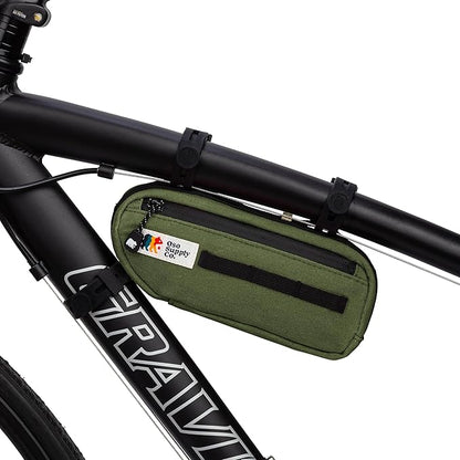 Waxed Canvas Frame Bag – Waterproof Zippers, Dual Storage Compartments, Adjustable Straps – Fits All Frame Sizes, Perfect for Cycling, Commuting, and Adventure Rides (Olive Green)